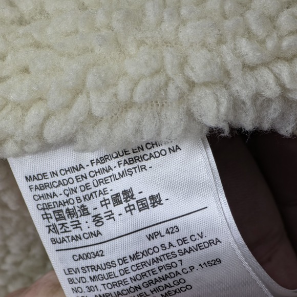 Levi's Sherpa Lined Trucker Jacket Men Medium Brown Canvas Duck Warm Winter Coat - Picture 8 of 13